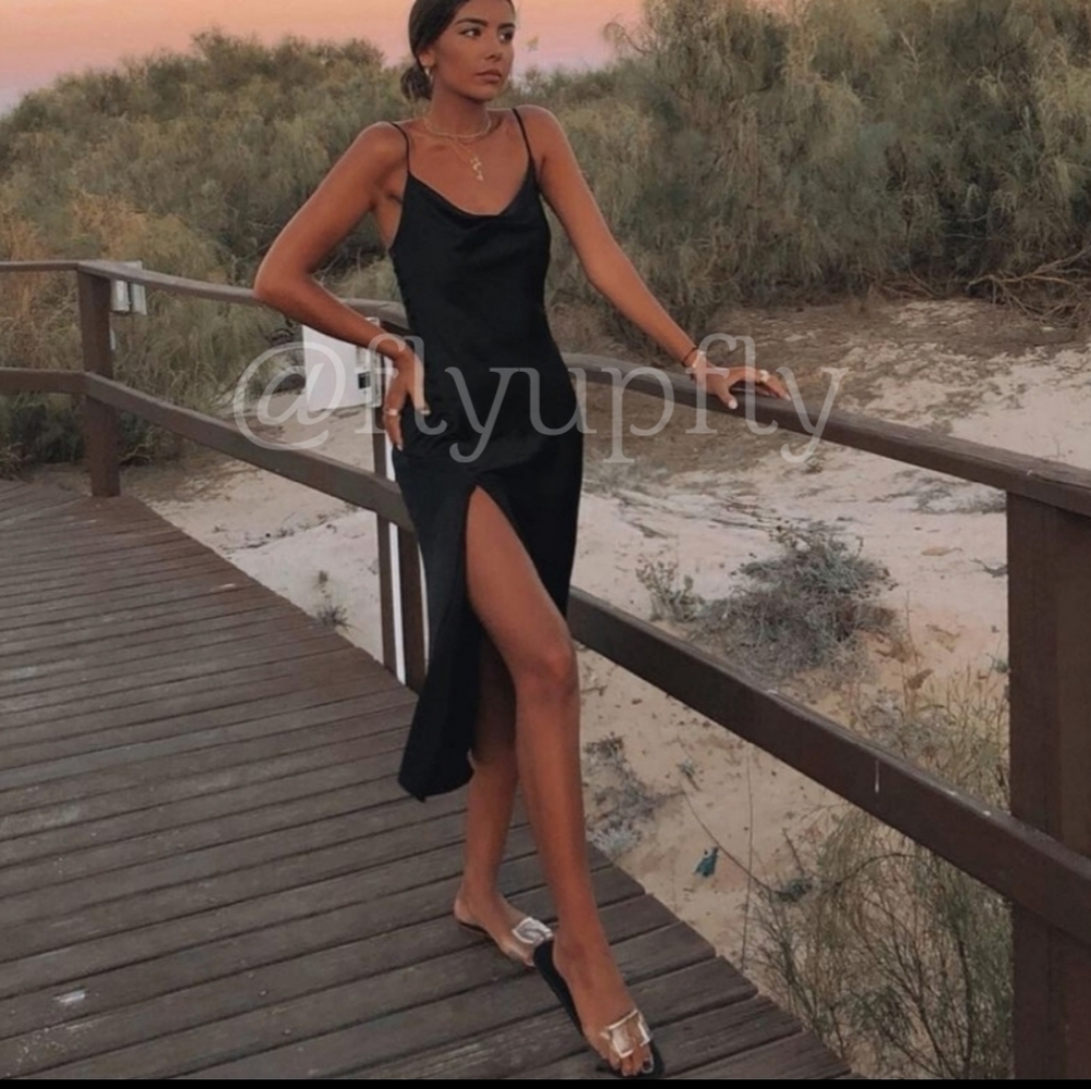 Zara * Satin Effect Slip Dress Black - Picture 2 of 7